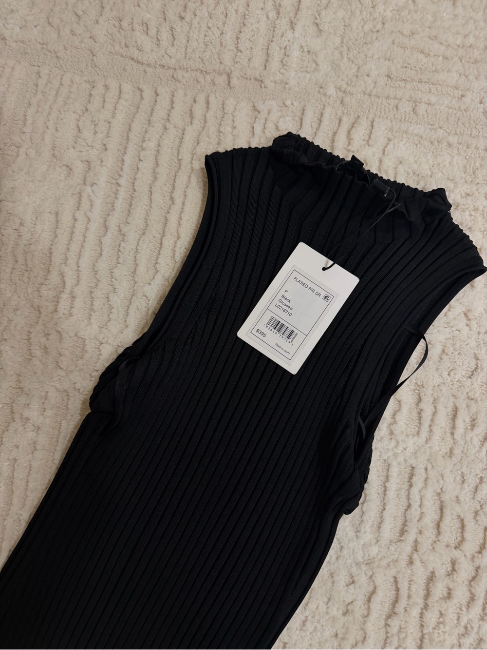 Theory Black Ribbed Sleeveless Mock Neck Dress